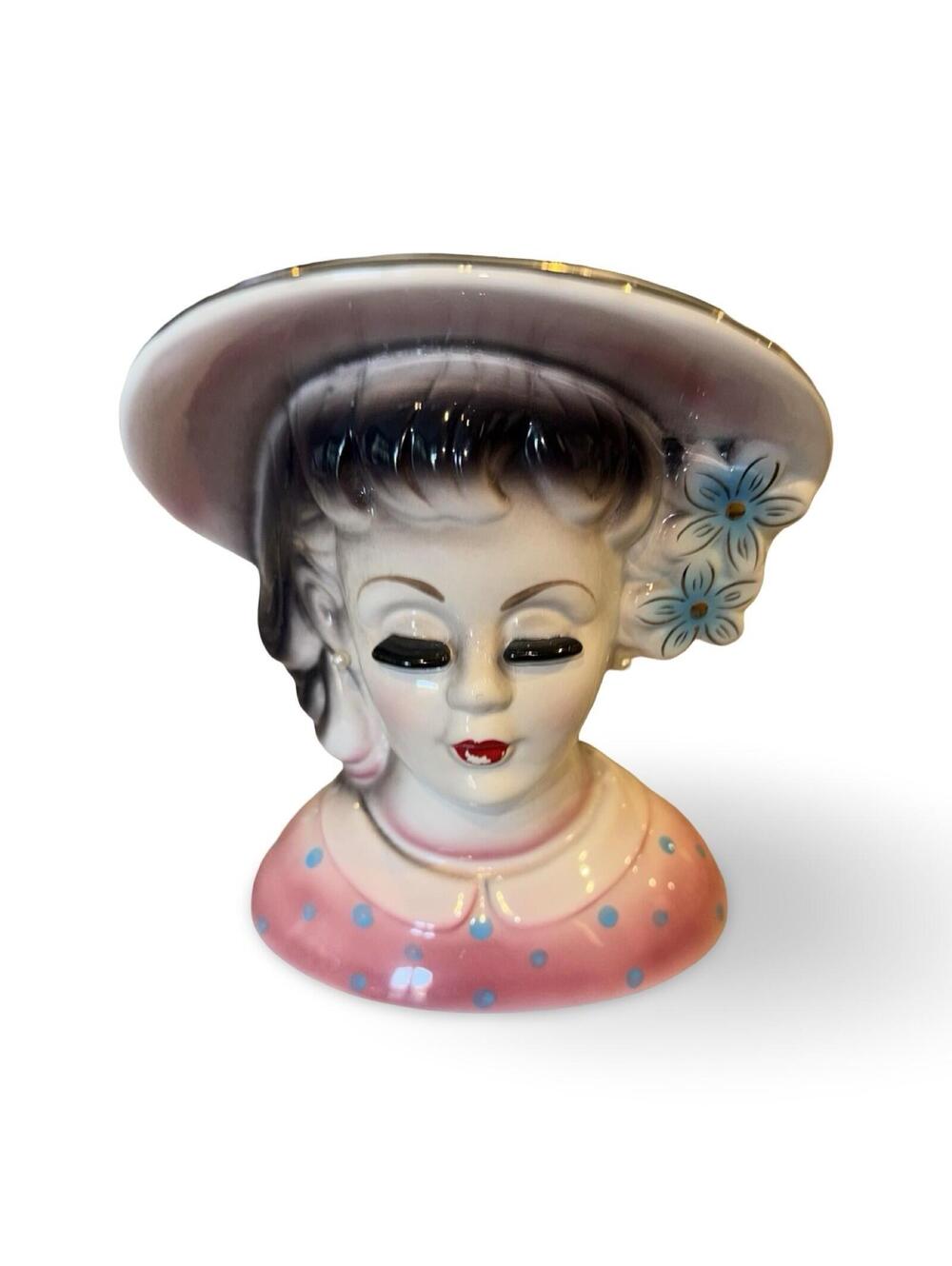 Vintage Napco Women's Head Vase Flowers & Long Black Eyelashes